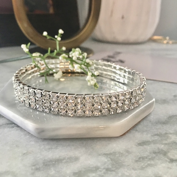 Layered Rhinestone Silver Elastic Stretch Anklet - Picture 8 of 8